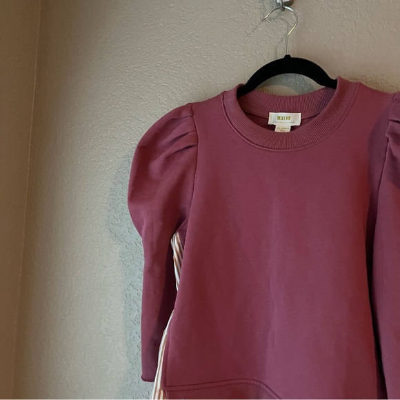 Maeve by Anthropologie Puff Sleeve Sweater Built in Oxford Stripe Shirt Size XXS - Picture 5 of 8